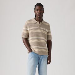 100% Cotton Laguna Sweater Polo — Terrace Stripe Vintage Khaki - Tan 4