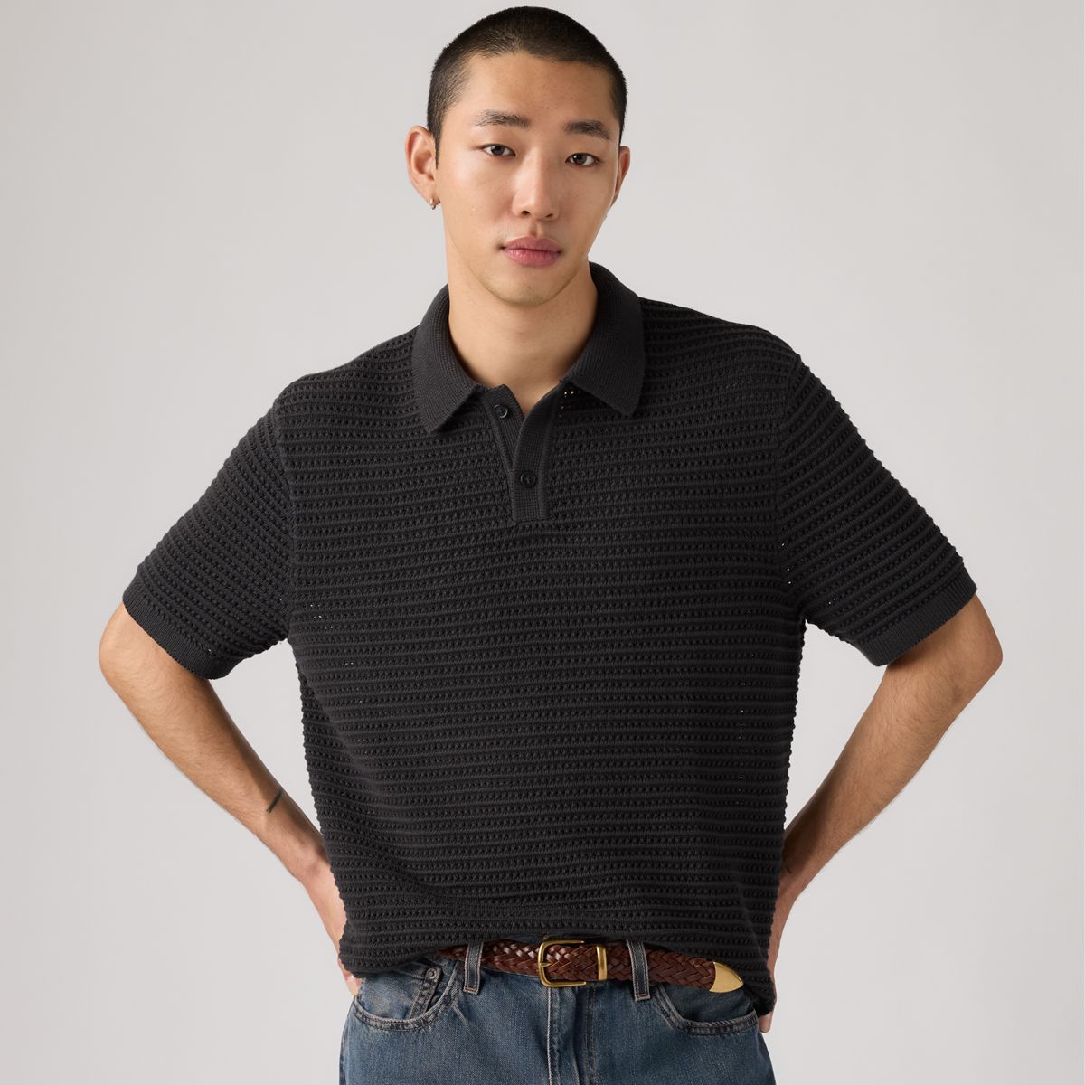 100% Cotton Laguna Sweater Polo — Dark Phantom - Black