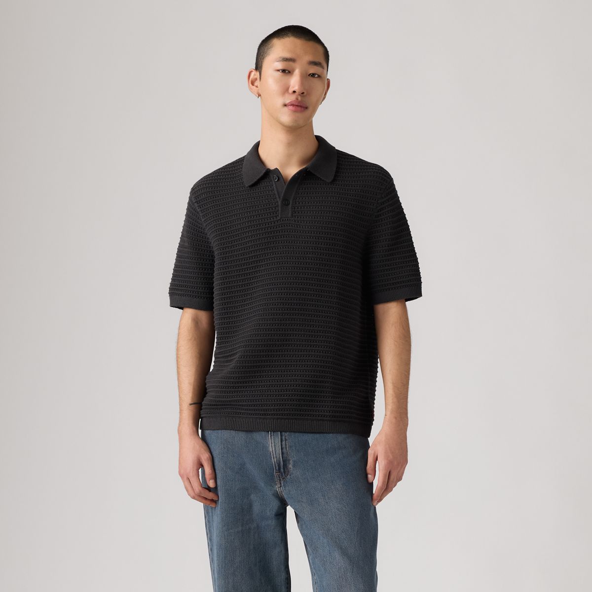 100% Cotton Laguna Sweater Polo — Dark Phantom - Black