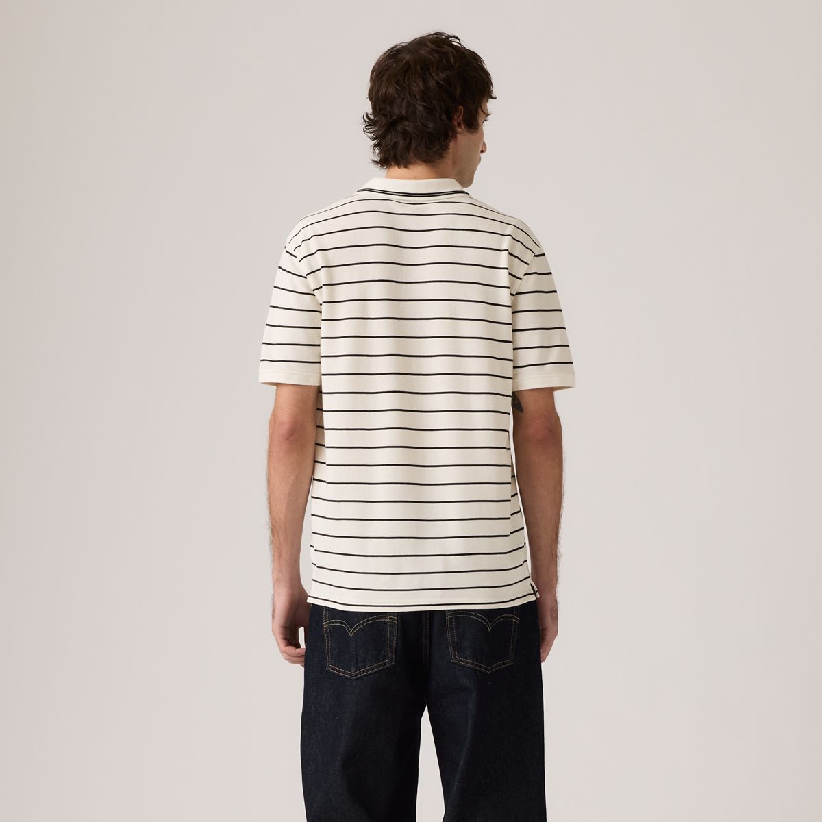 100% Cotton Levi's Original Polo — Teddy Stripe Egret - White