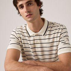 100% Cotton Levi's Original Polo — Teddy Stripe Egret - White 2