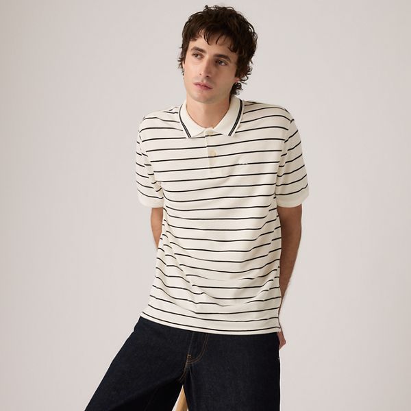 100% Cotton Levi's Original Polo — Teddy Stripe Egret - White