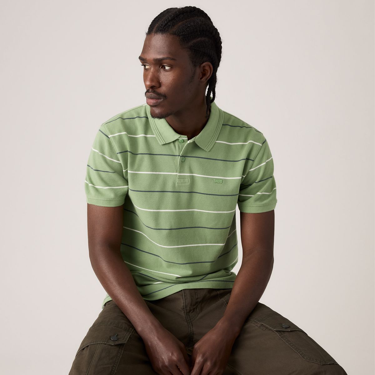 100% Cotton Levi's Original Polo — Doyle Stripe Shale Green - Green
