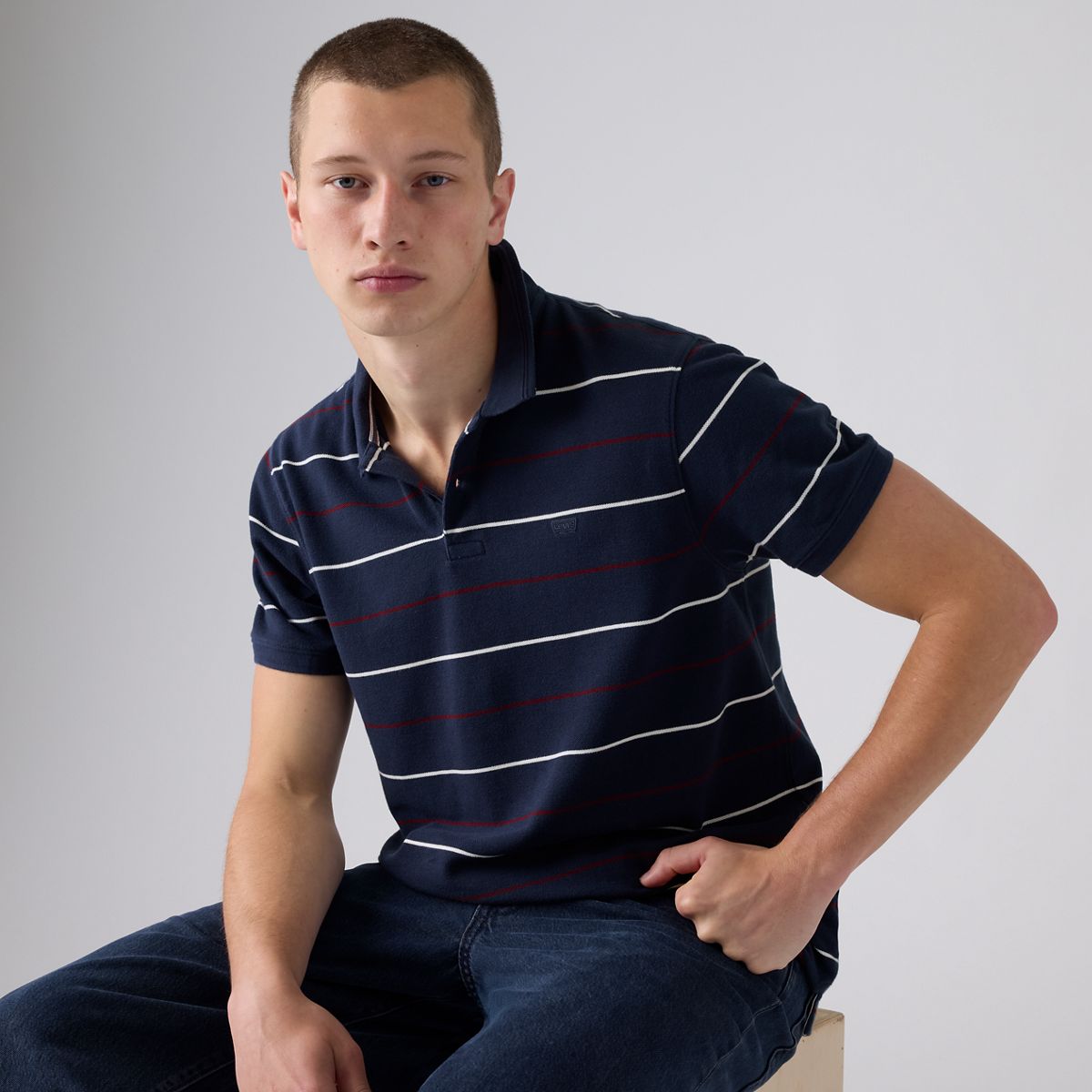 100% Cotton Levi's Original Polo — Doyle Stripe Navy Blazer - Blue