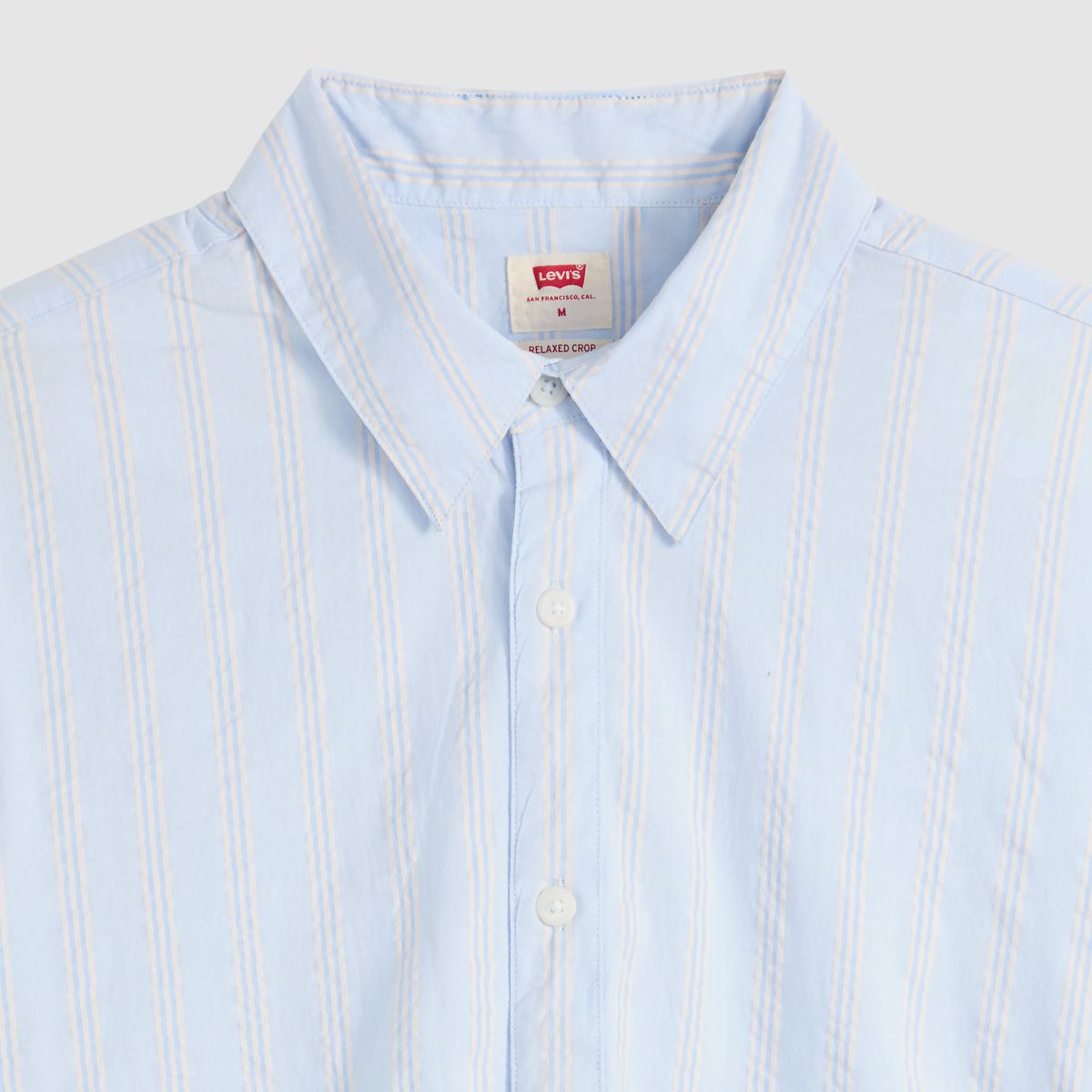 Short-Sleeve Lama Boxy Shirt — Bernal Stripe Soft Chambray - Blue