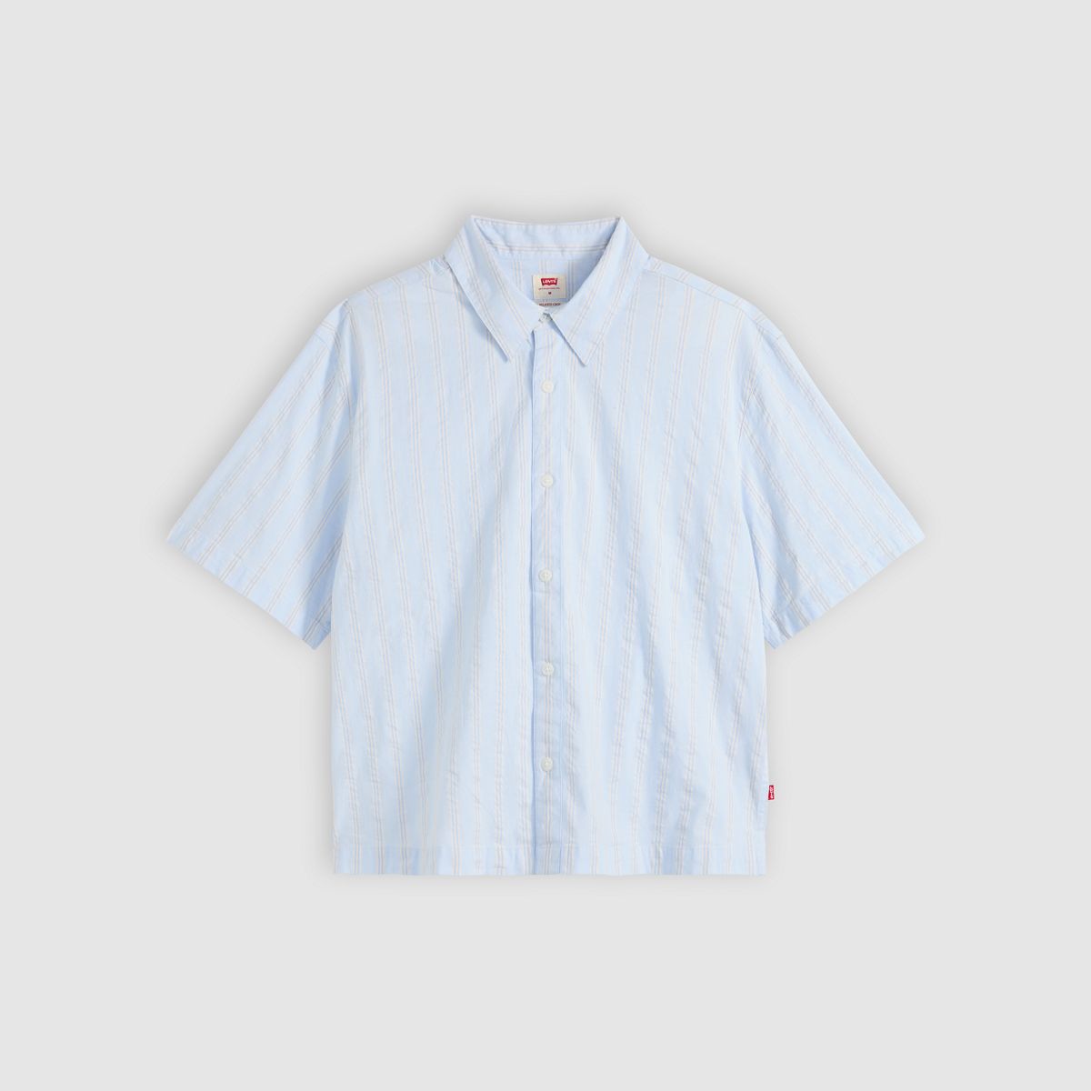 Short-Sleeve Lama Boxy Shirt — Bernal Stripe Soft Chambray - Blue
