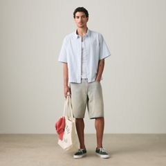 Short-Sleeve Lama Boxy Shirt — Bernal Stripe Soft Chambray - Blue 1
