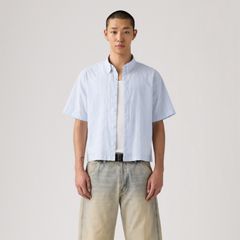 Short-Sleeve Lama Boxy Shirt — Bernal Stripe Soft Chambray - Blue 4