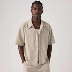 Short-Sleeve Lama Boxy Shirt — Cadiz Plaid Silver Birch - Brown 1