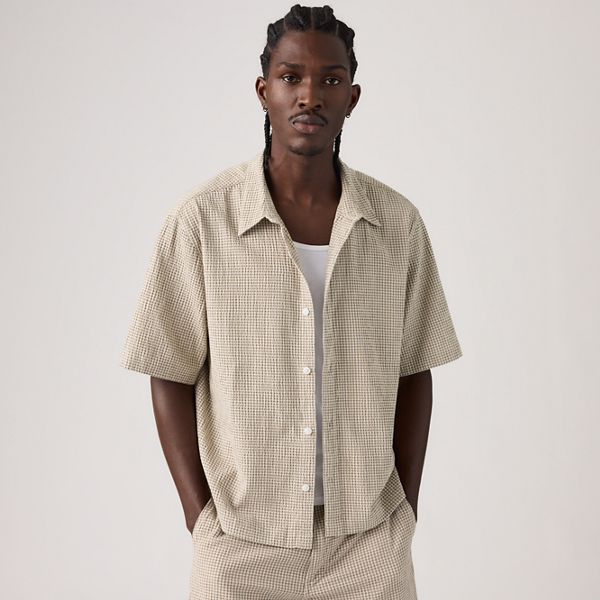 Short-Sleeve Lama Boxy Shirt — Cadiz Plaid Silver Birch - Brown