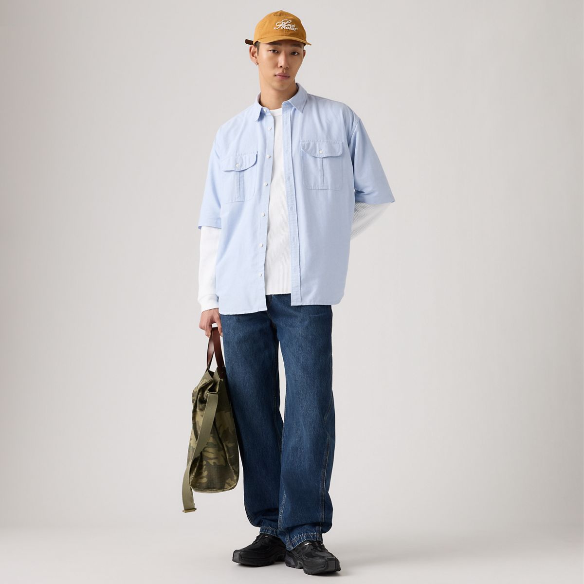 Short-Sleeve Pacifica Loose Oxford Shirt — Allure - Blue