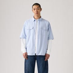 Short-Sleeve Pacifica Loose Oxford Shirt — Allure - Blue 3
