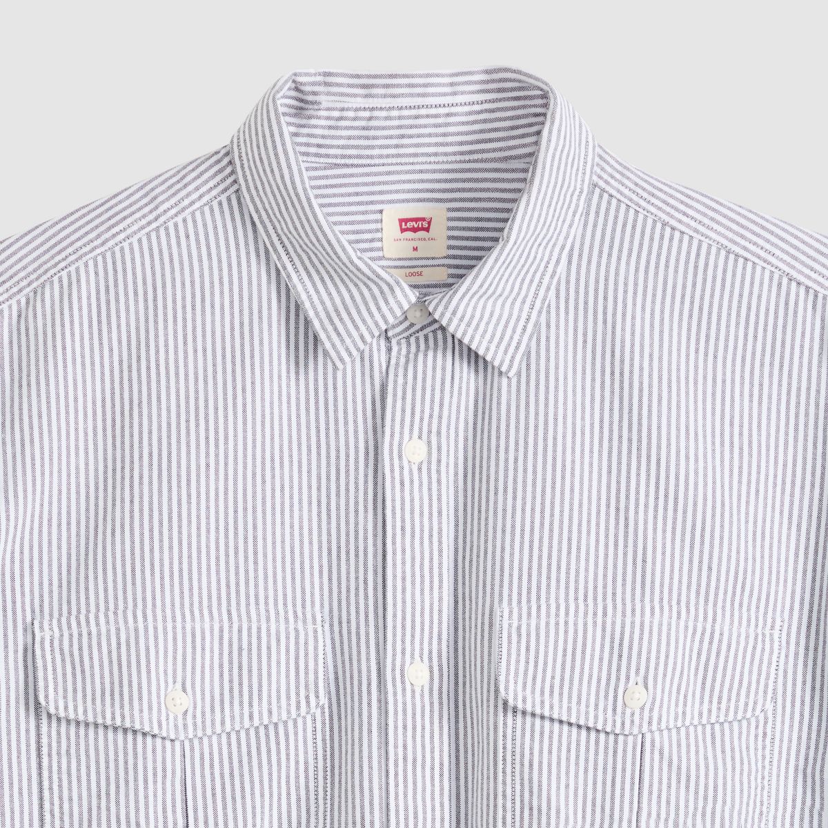 Short-Sleeve Pacifica Loose Oxford Shirt — Faro Stripe Jet Black - Grey
