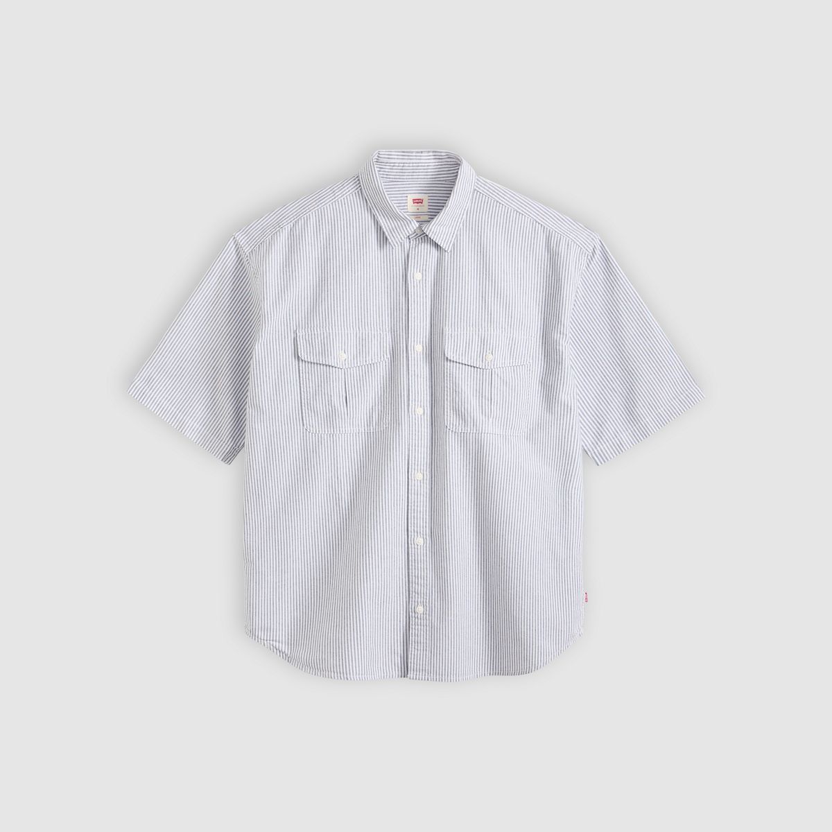 Short-Sleeve Pacifica Loose Oxford Shirt — Faro Stripe Jet Black - Grey