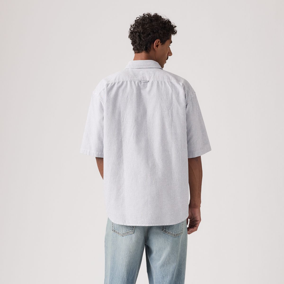 Short-Sleeve Pacifica Loose Oxford Shirt — Faro Stripe Jet Black - Grey