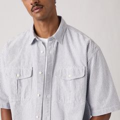 Short-Sleeve Pacifica Loose Oxford Shirt — Faro Stripe Jet Black - Grey 2