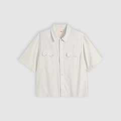 Boxy Western Short-Sleeve Shirt — Criss Cross - White 5