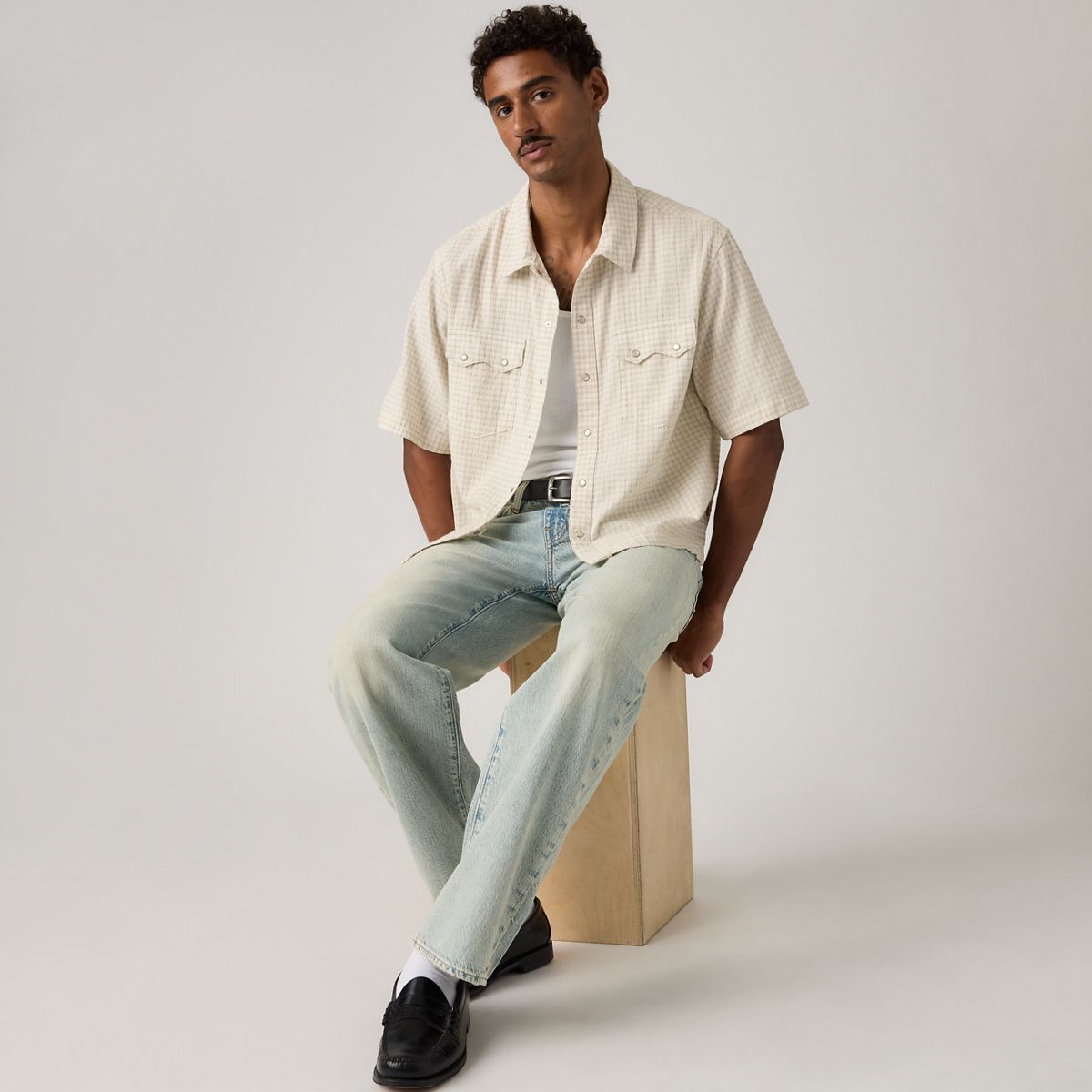 Boxy Western Short-Sleeve Shirt — Criss Cross - White