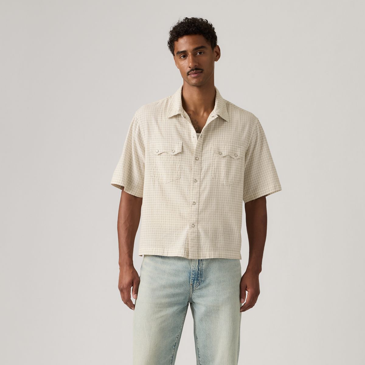 Boxy Western Short-Sleeve Shirt — Criss Cross - White