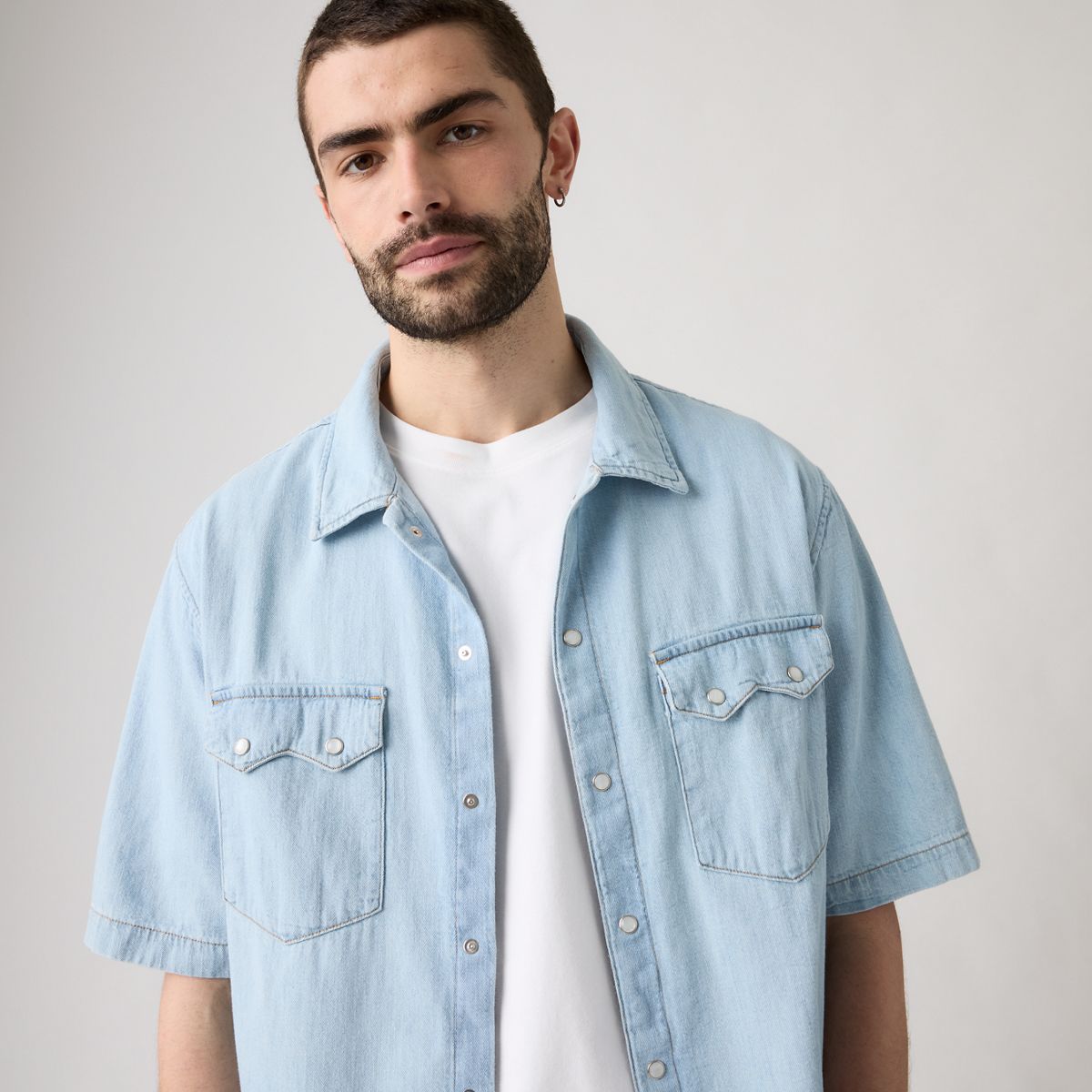 Boxy Western Short-Sleeve Shirt — In A Rush - Medium Wash