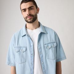 Boxy Western Short-Sleeve Shirt — In A Rush - Medium Wash 2