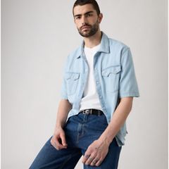 Boxy Western Short-Sleeve Shirt — In A Rush - Medium Wash 1