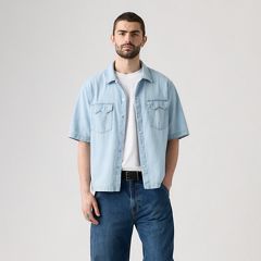 Boxy Western Short-Sleeve Shirt — In A Rush - Medium Wash 3
