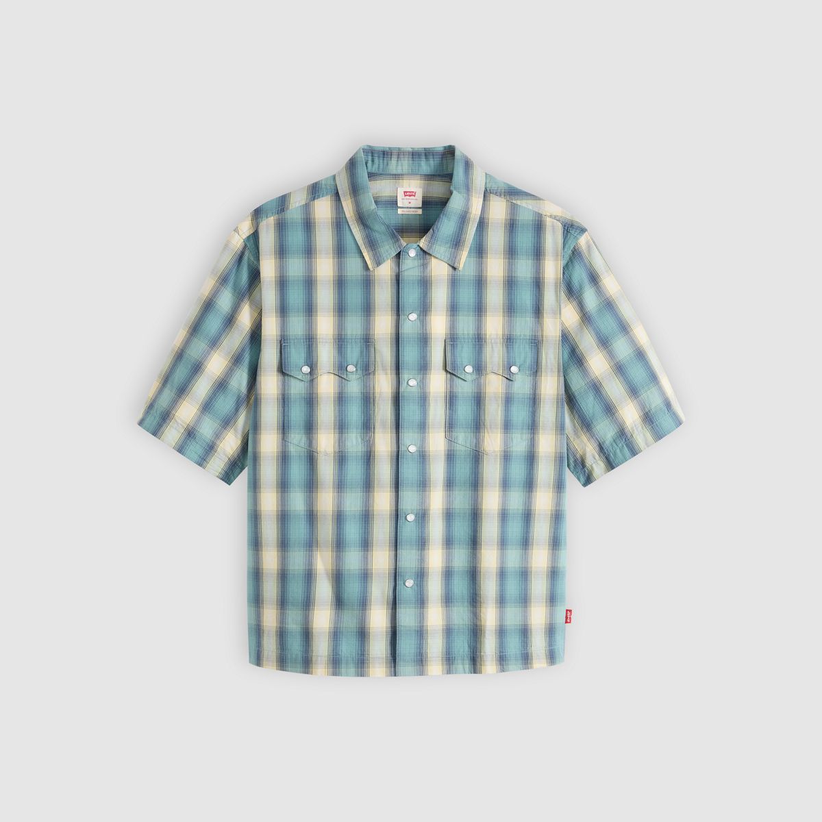 Boxy Western Short-Sleeve Shirt — Harryson Shadow Plaid Mineral Blue - Multi-Color