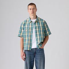 Boxy Western Short-Sleeve Shirt — Harryson Shadow Plaid Mineral Blue - Multi-Color 3