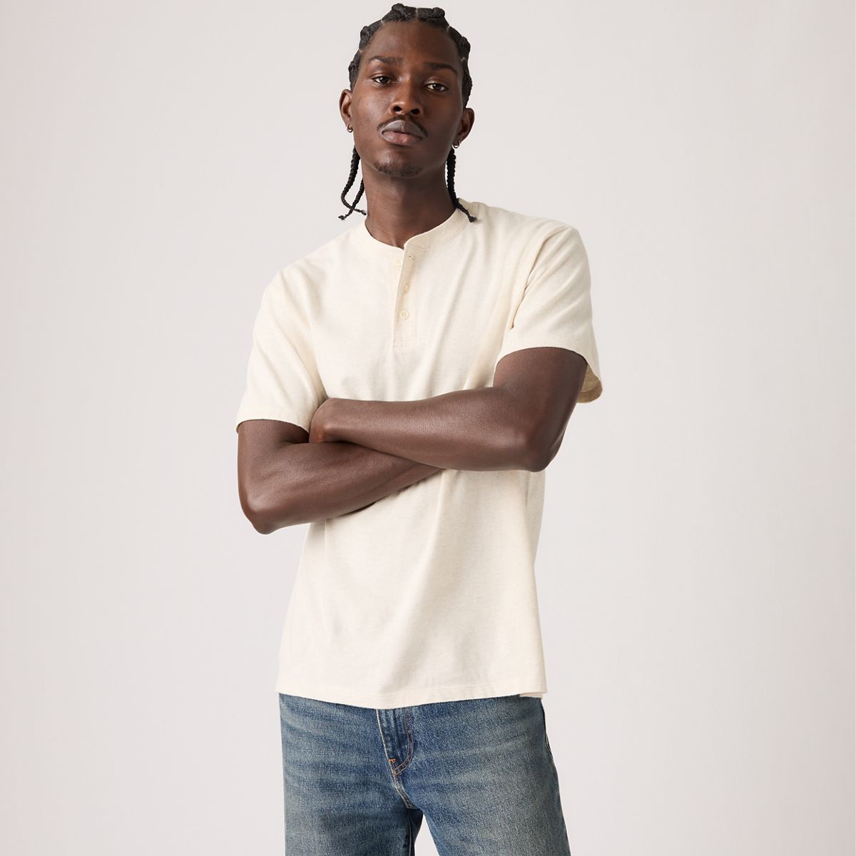 Ventura Short-Sleeve Henley — Beachstone Heather - White