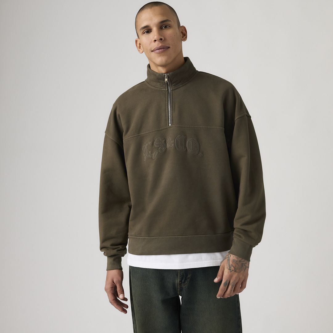 Levi's Boxy Quarter Zip Sweatshirt In Green