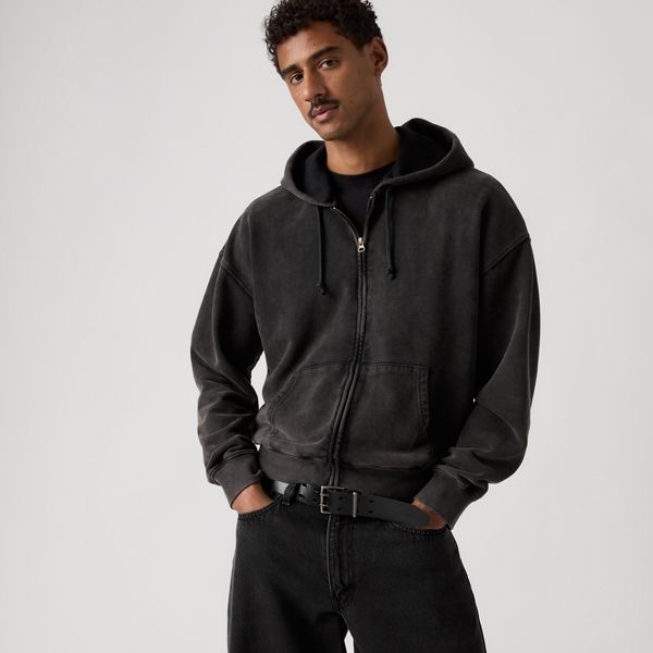 Hayes Boxy Full-Zip Sweatshirt — Post-grunge Jet Black - Black