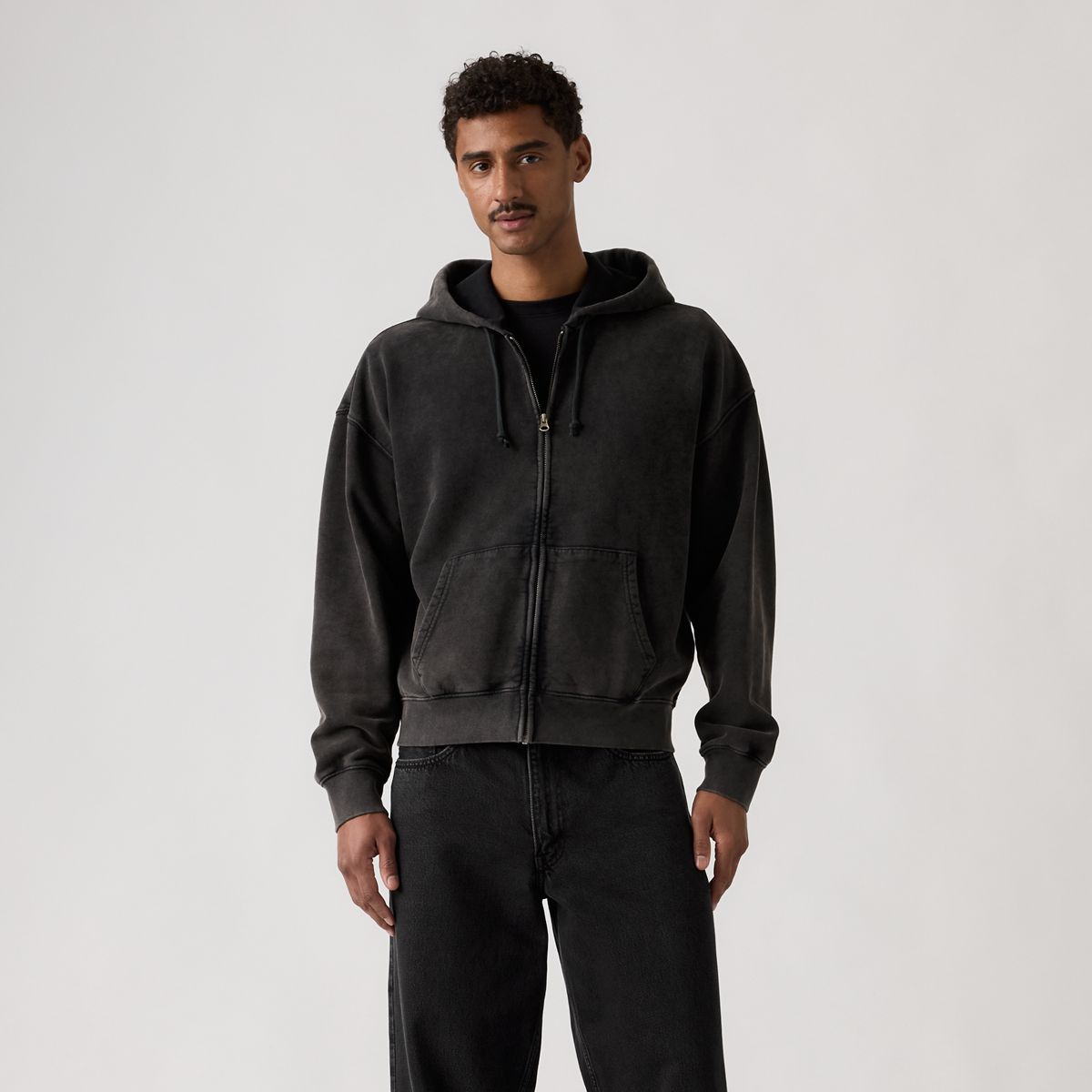 Hayes Boxy Full-Zip Sweatshirt — Post-grunge Jet Black - Black