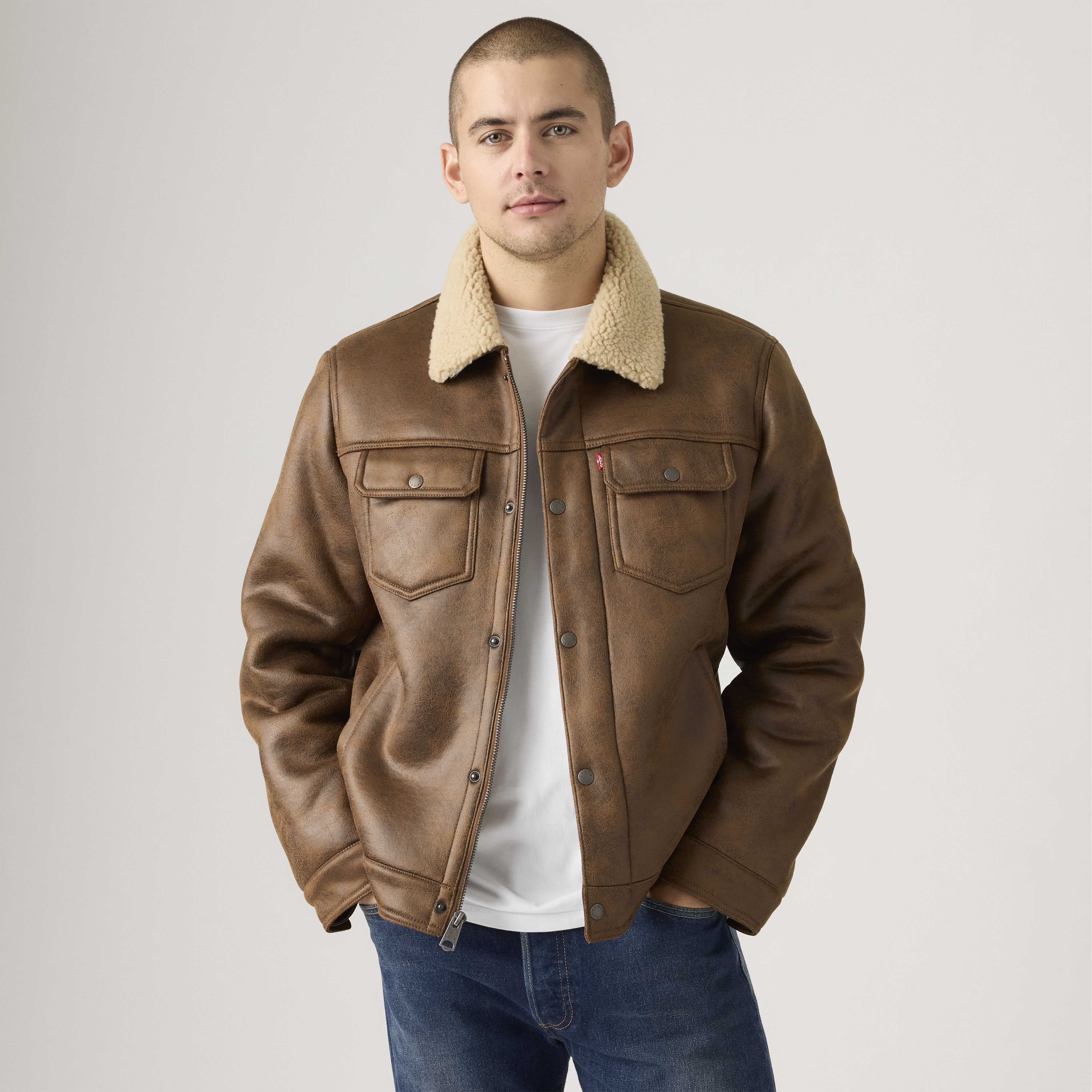 Two Chest Pocket Faux Shearling Jacket 1