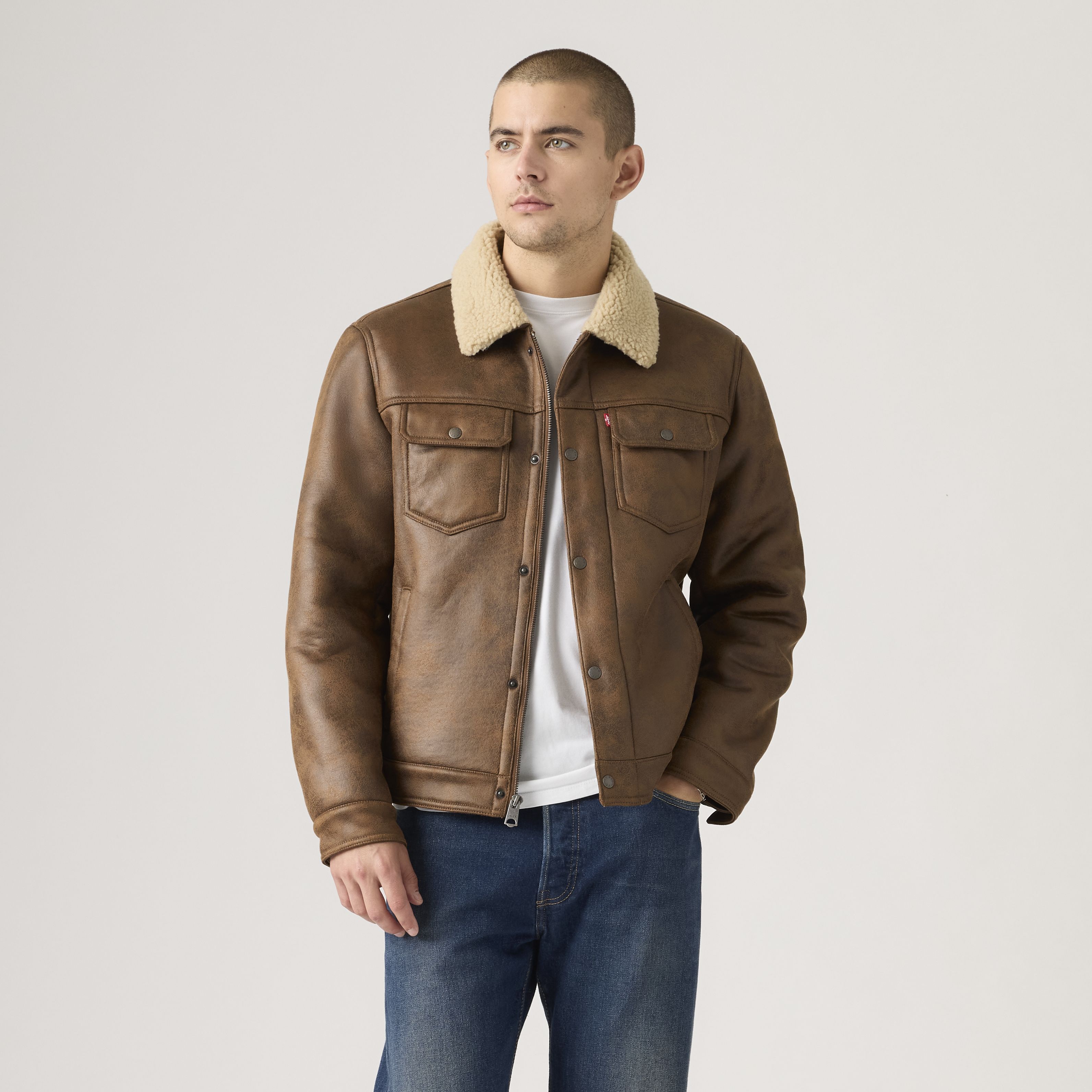 Two Chest Pocket Faux Shearling Jacket 9