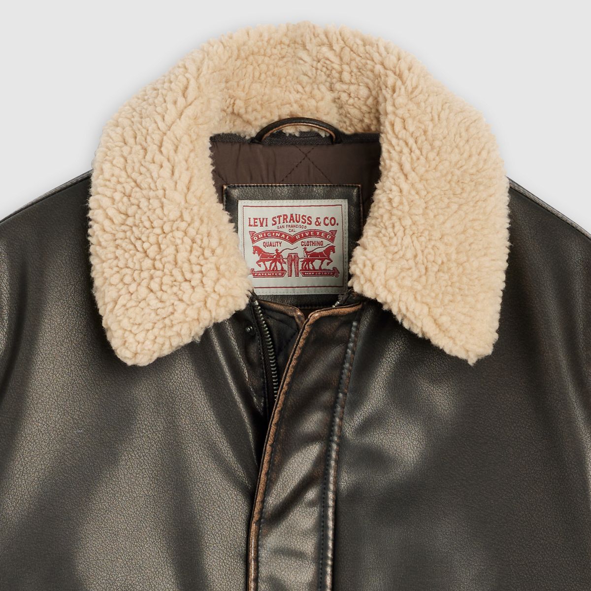 Aviator Jacket with Removeable Sherpa Collar — Dark Brown - Black