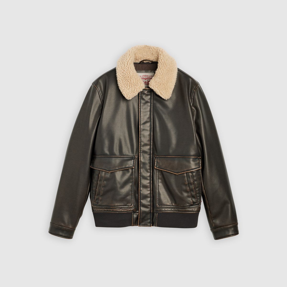 Aviator Jacket with Removeable Sherpa Collar — Dark Brown - Black