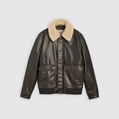 Aviator Jacket with Removeable Sherpa Collar — Dark Brown - Black 5