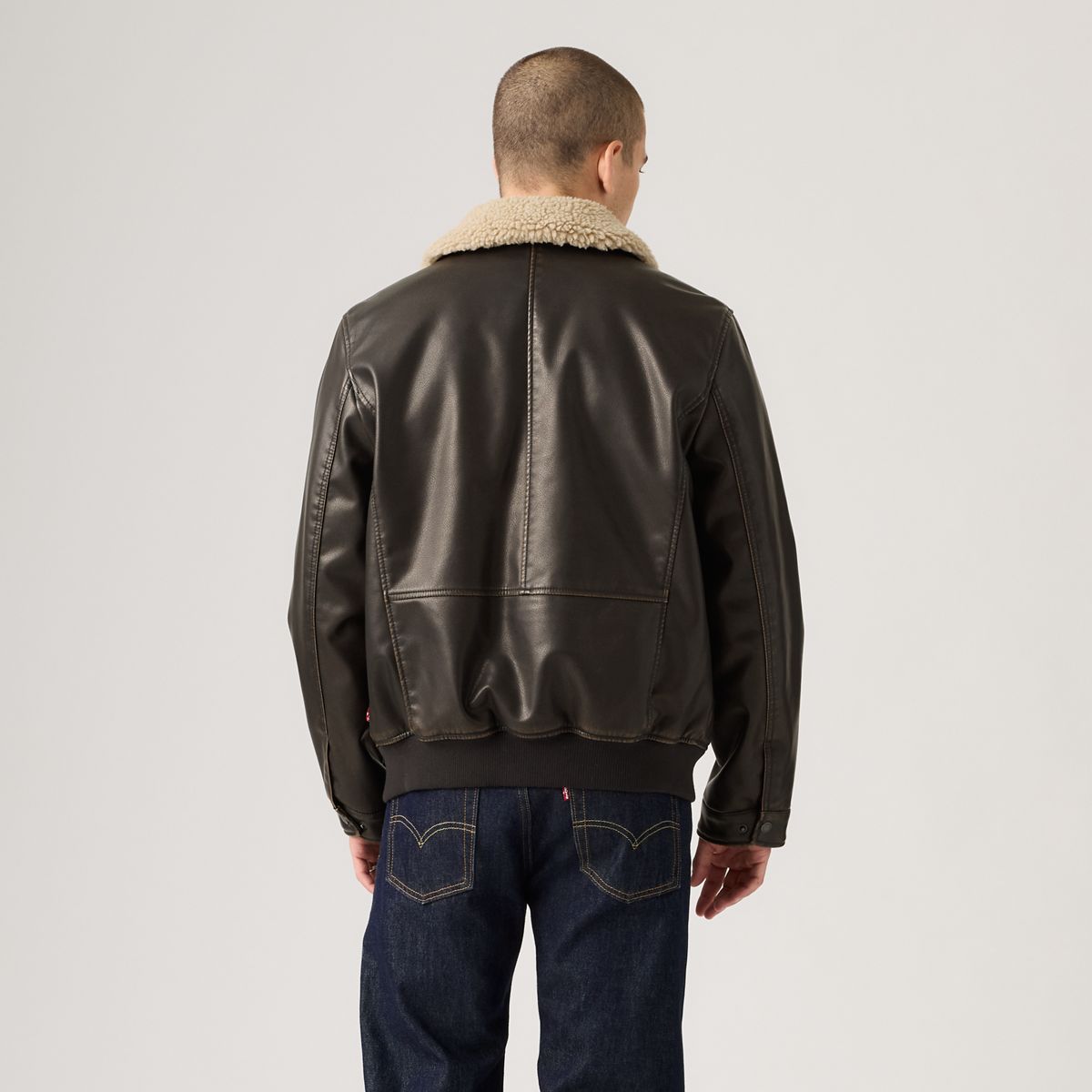 Aviator Jacket with Removeable Sherpa Collar — Dark Brown - Black
