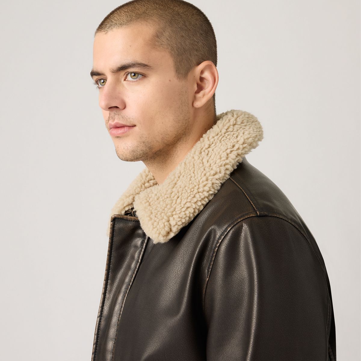 Aviator Jacket with Removeable Sherpa Collar — Dark Brown - Black