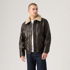 Aviator Jacket with Removeable Sherpa Collar — Dark Brown - Black 3