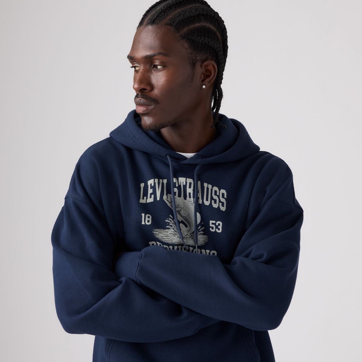 Boxy Graphic Hoodie — Navy Blazer - Blue