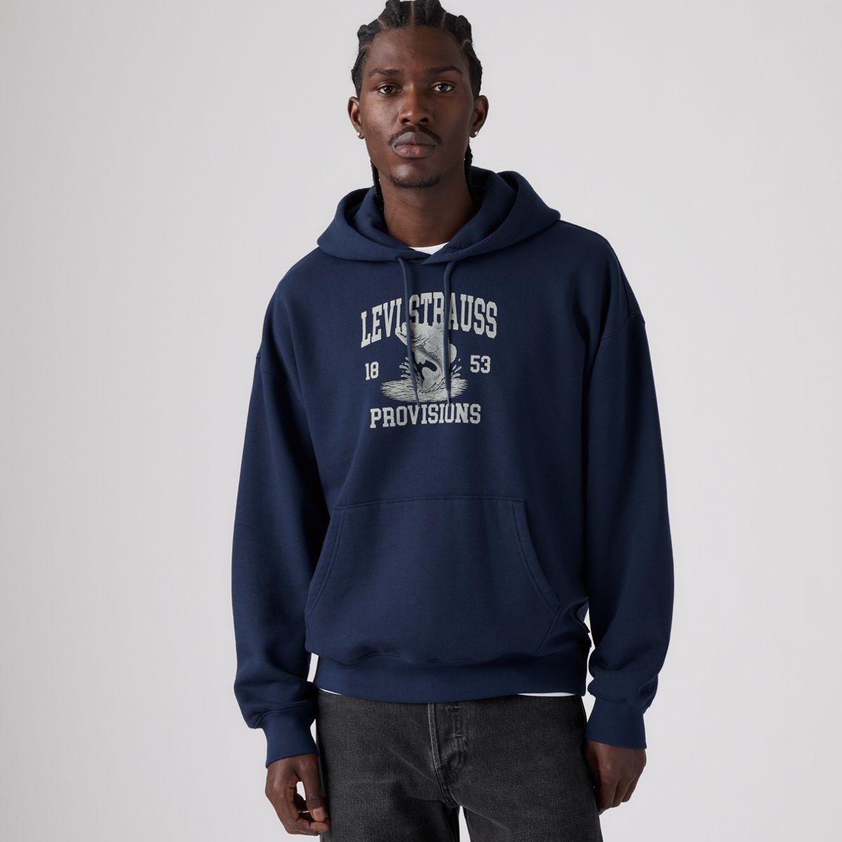 Boxy Graphic Hoodie — Navy Blazer - Blue