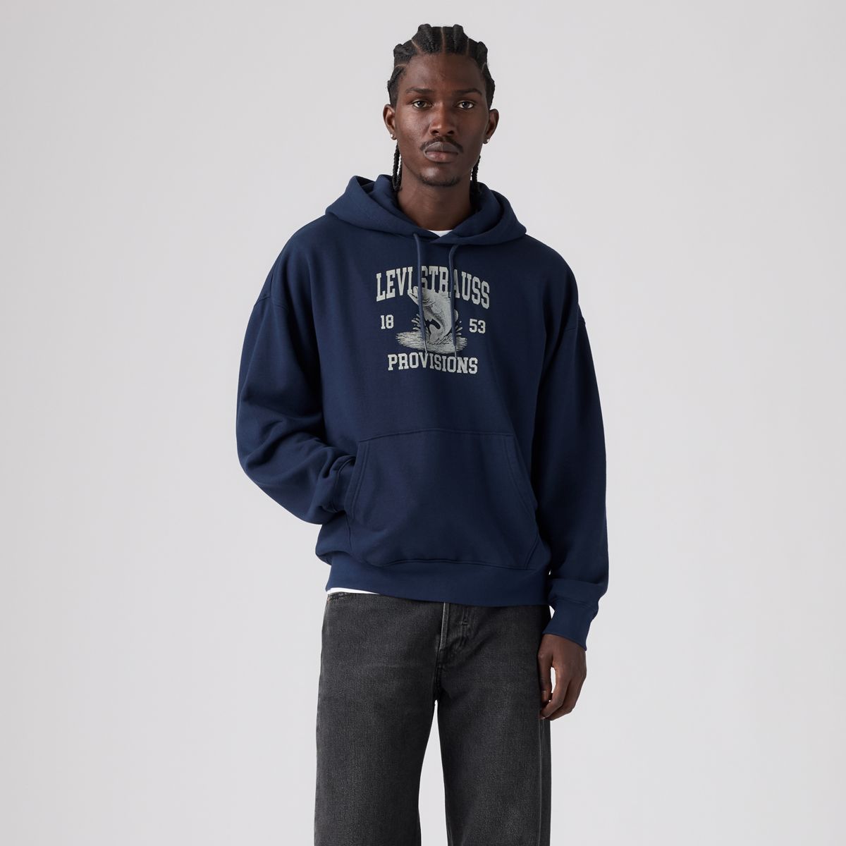Boxy Graphic Hoodie — Navy Blazer - Blue