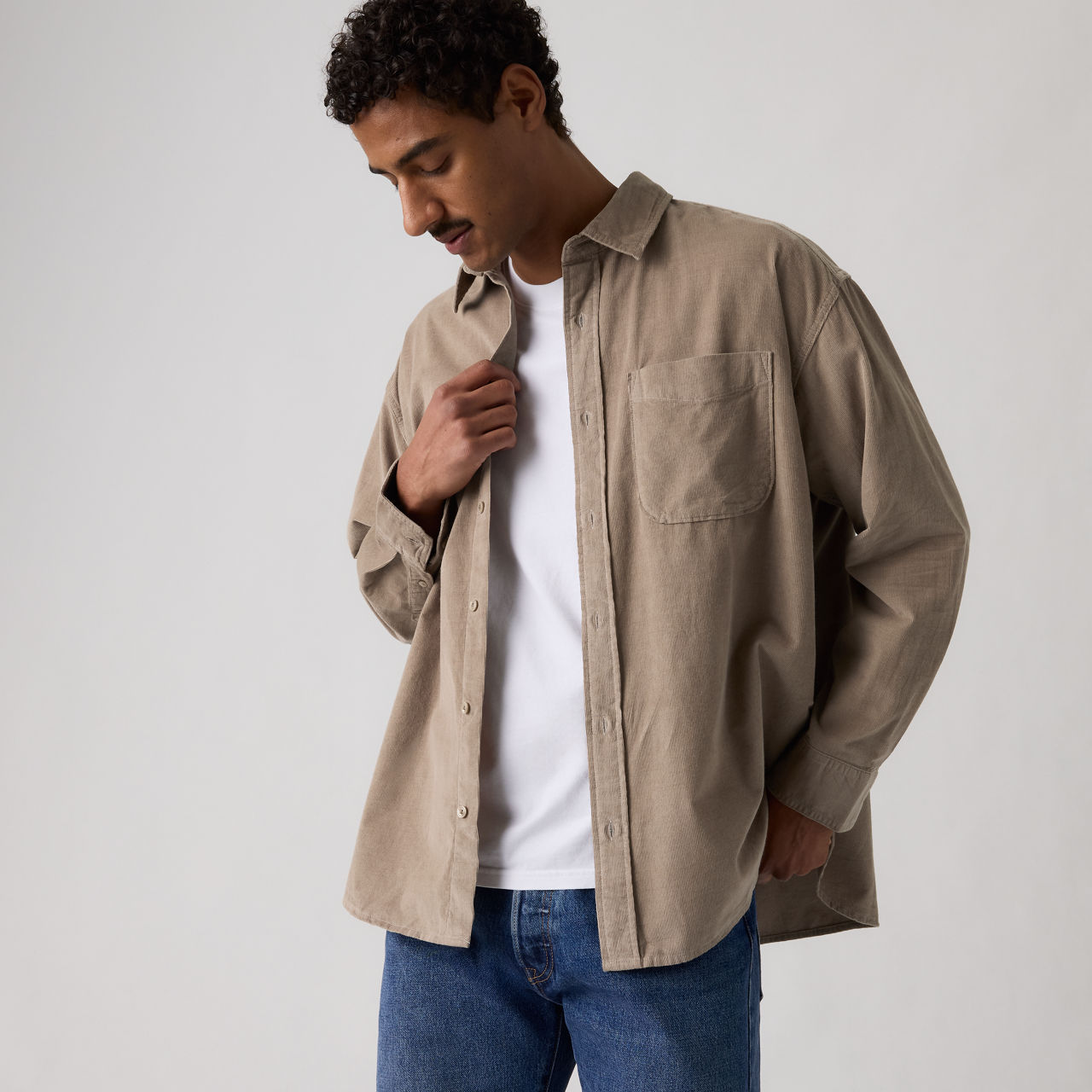 Corduroy Loose Button-Down Shirt 1