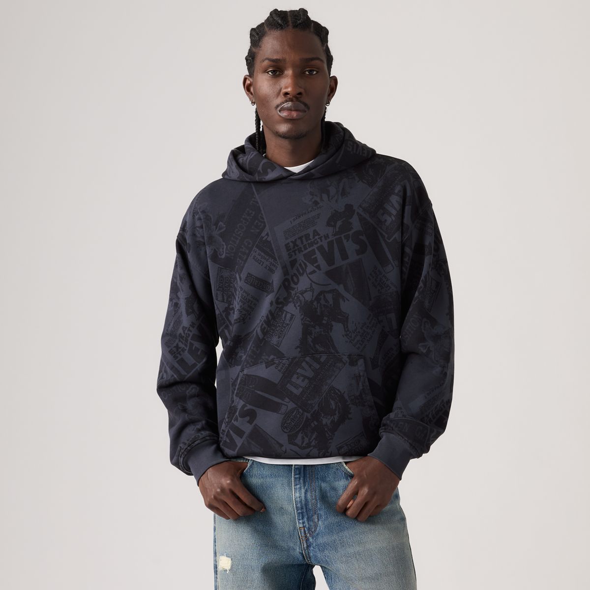 Sunset Graphic Hoodie Sweatshirt — Cowboy Collage Navy - Blue
