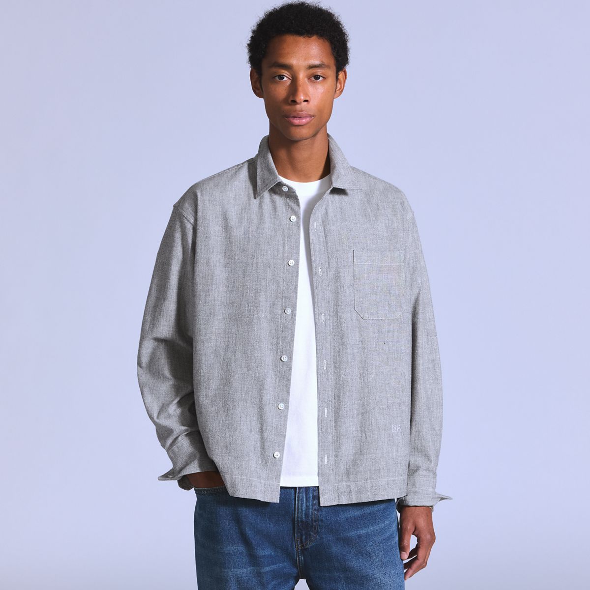 Boxy Long-Sleeve Shirt — Jaspe Grey - Grey