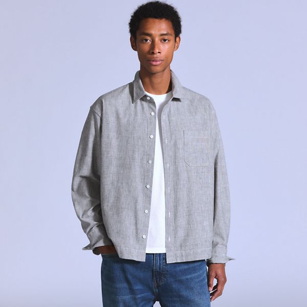 Boxy Long-Sleeve Shirt — Jaspe Grey - Grey