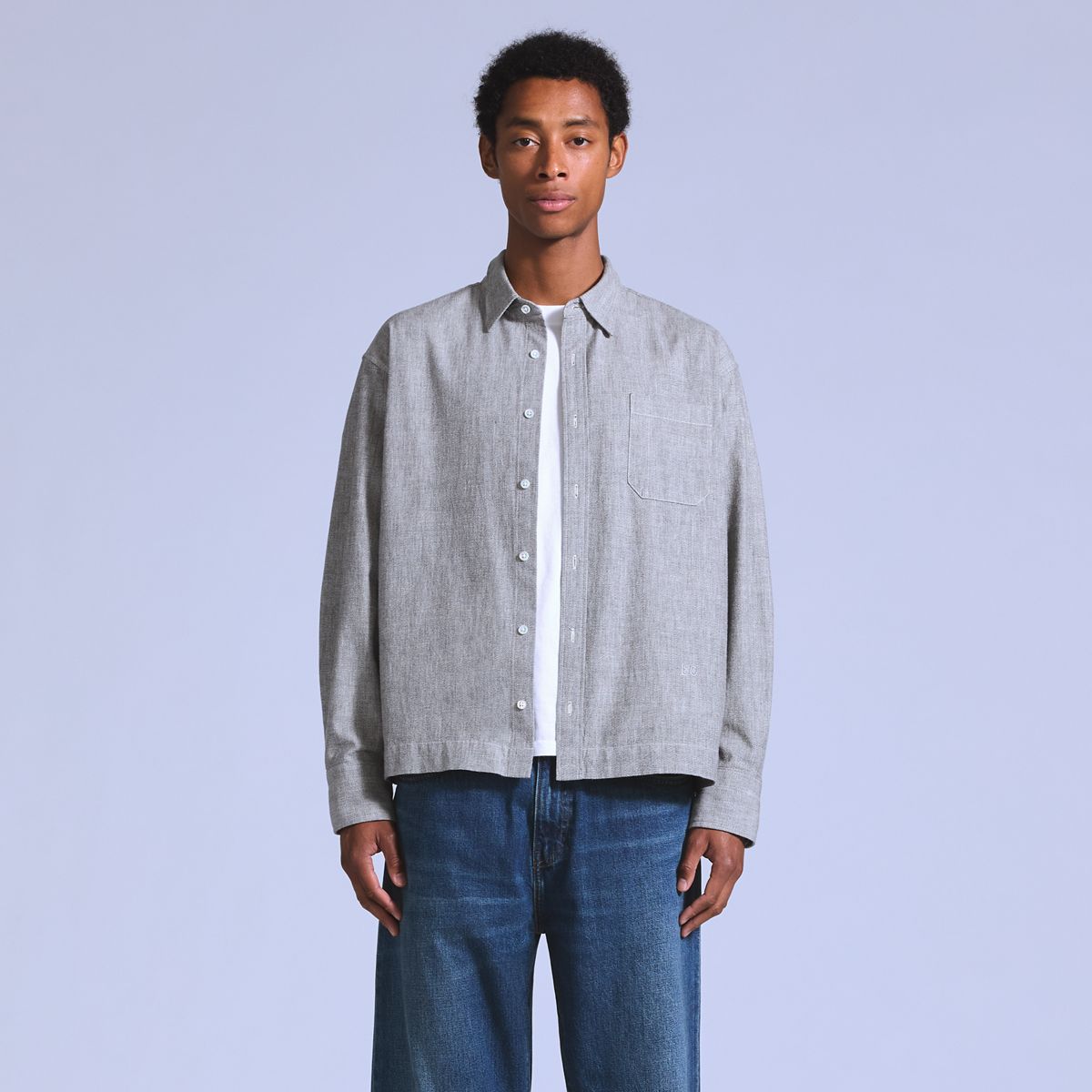 Boxy Long-Sleeve Shirt — Jaspe Grey - Grey