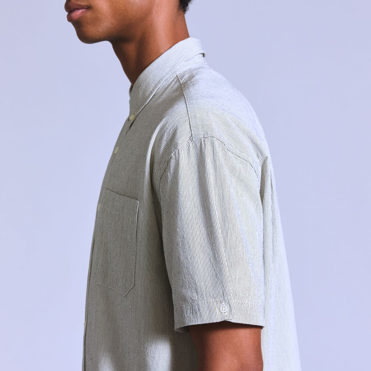Boxy Short-Sleeve Shirt — Stripe N And A - Grey